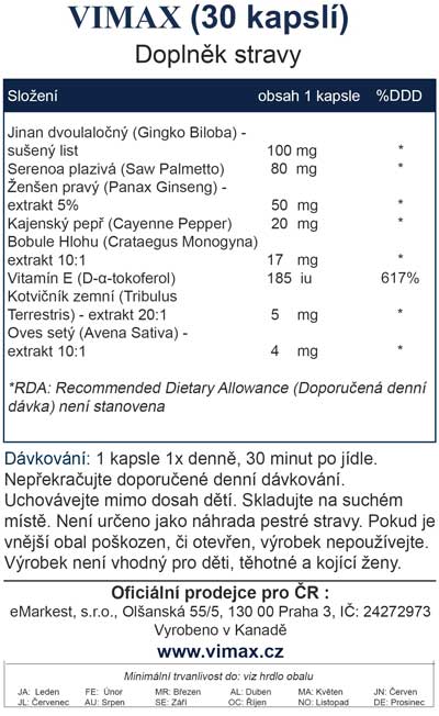 Vimax - česká etiketa