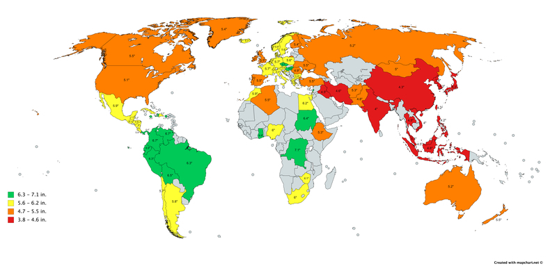 mapa velikostí penisu ve světě